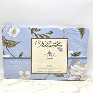 Crown Crafts Full Flat Sheet Williamsburg Periwinkle Garden Blue Floral Cotton